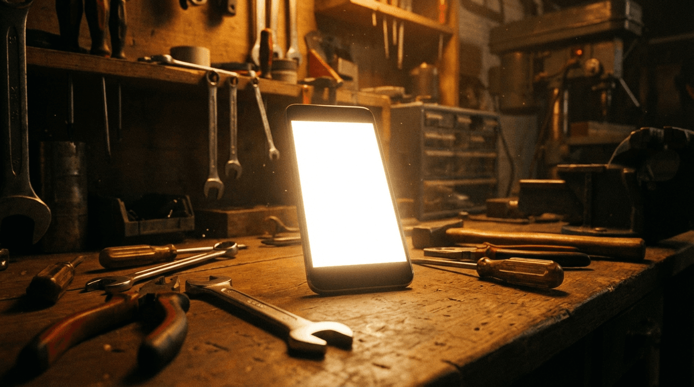 Phone ringing on empty desk in a small business